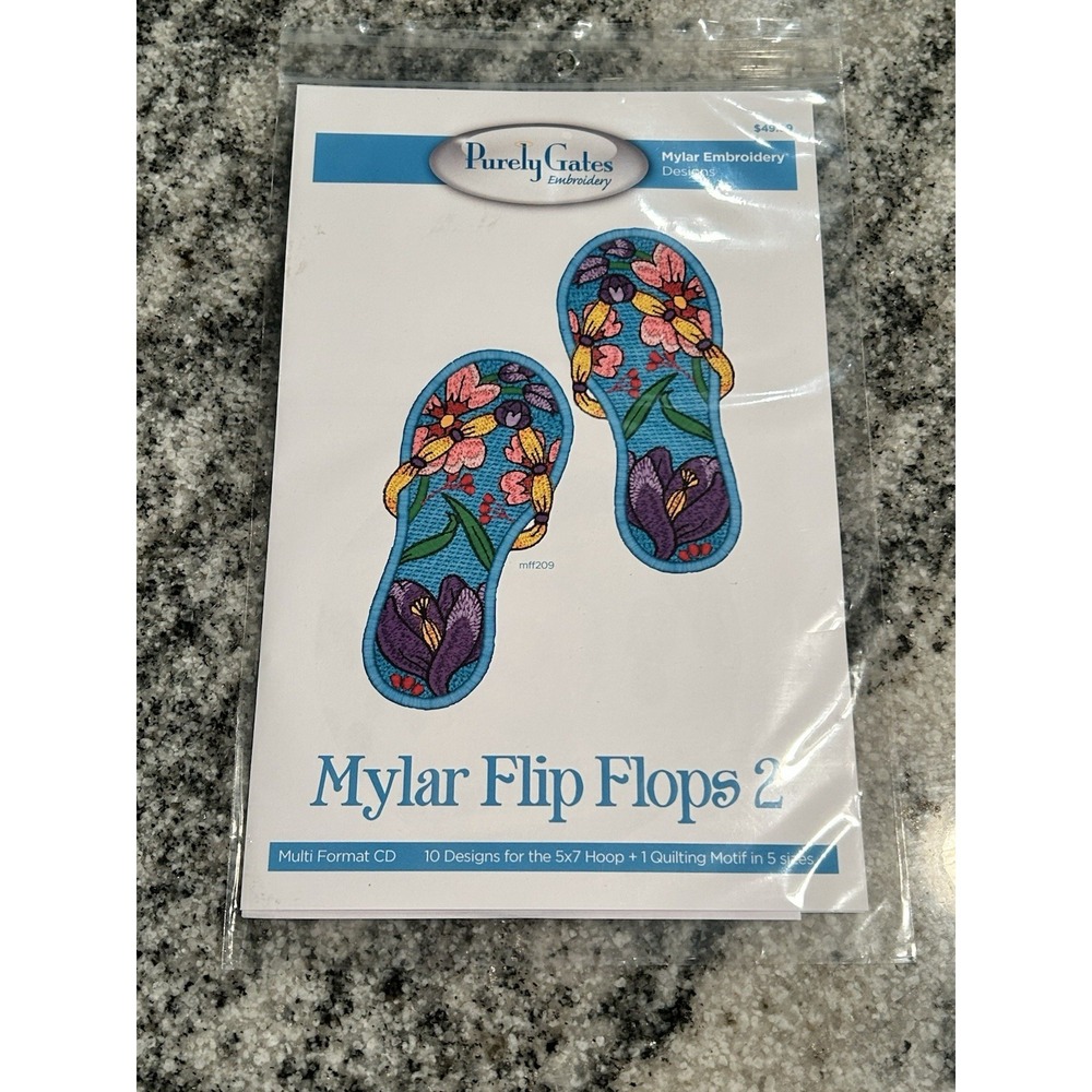 Purely Gates Embroidery Mylar Flip Flops 2 10 Designs & Quilting Motif‎ NEW CD